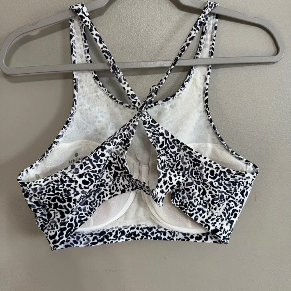 Athleta Zimbabwe Leopard Print High Neck Swim Top Black and White Size 38 B/C